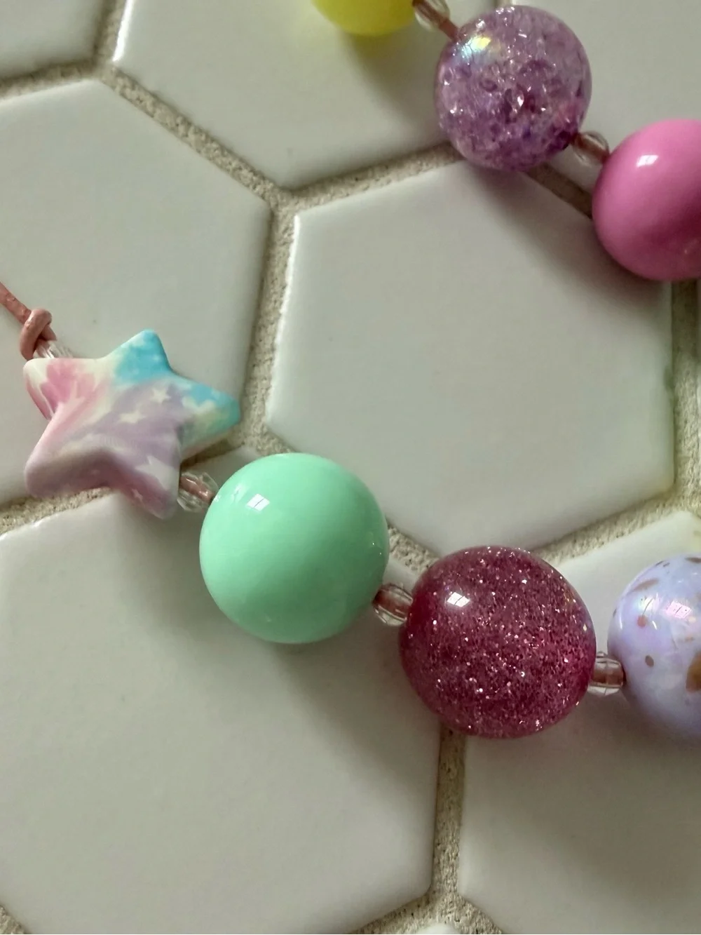 Kids Pastel Beaded Necklace with Star Accent - Pink
